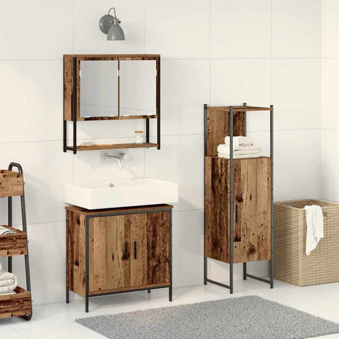 Bathroom Furniture Set with Door 3 pcs Brown 33 x 33 x 102.5 cm 3334367