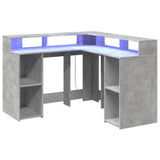 Desk with LED Lights Concrete Grey 130x130x91 cm Engineered Wood 3309450