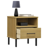 ZNTS Bedside Cabinet with Metal Legs Brown Solid Wood Pine OSLO 350970