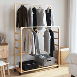 Clothes Rack with Shelves and Wheels 90x35x155 cm Bamboo 4008916