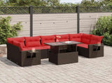 8 Piece Garden Sofa Set with Cushions Brown Poly Rattan Acacia 3326445