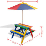 Kids' Picnic Table with Benches and Parasol Multicolour Wood 40773
