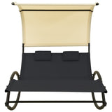 Sun Lounger Black and cream Textilene, Steel Large Sun Lounger 310547