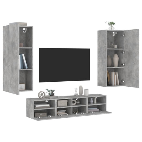 5 Piece TV Wall Units Concrete Grey Engineered Wood 3216542