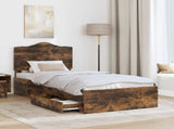 Bed Frame with Headboard Smoked Oak 90 x 200 cm Engineered Wood 3413652