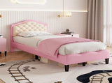 3ft Single Upholstered Bed with Adjustable Chic Button-Tufted Headboard, PU Faux Leather Bed N652P196277P