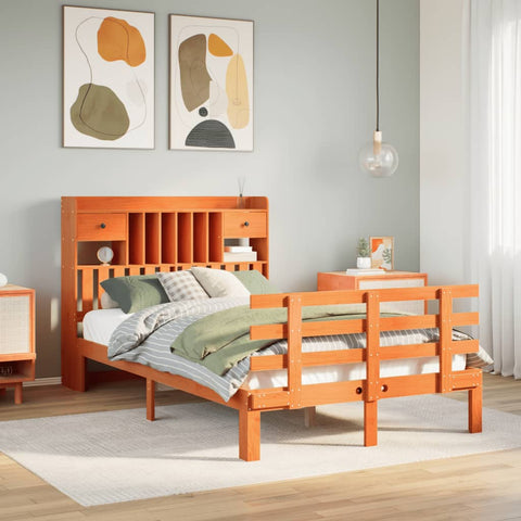 ZNTS Bookcase Bed without Mattress Wax Brown 135x190 cm Double Solid Wood Pine 3322809
