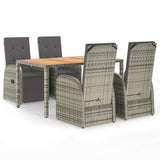 5 Piece Garden Dining Set Grey Poly Rattan&Solid Wood Acacia 3157629