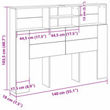 Headboard Cabinet Black Oak 140 x 19 x 103.5 cm Engineered Wood 862752