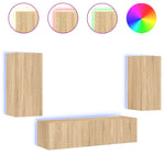 ZNTS 4 Piece TV Wall Units with LED Sonoma Oak Engineered Wood 3216841