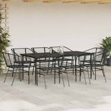 9 Piece Garden Dining Set Black Poly Rattan Glass 3334491