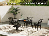 Square Garden Table with Slat Top, Steel Frame, Outdoor Table for 4 Person, 80 x 80 x 74 cm, Black T3398P323873