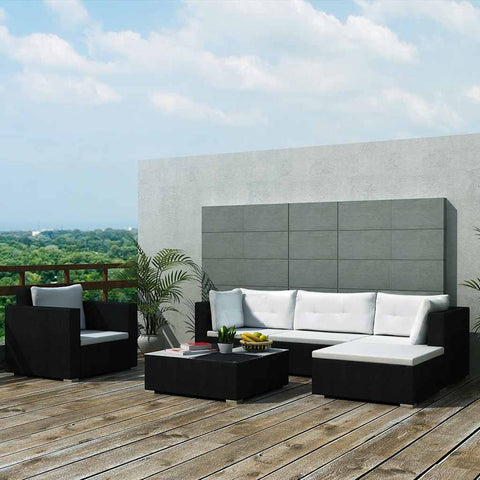 6 Piece Garden Lounge Set with Cushions Poly Rattan Black 42743