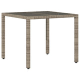 Garden Table with Glass Top Grey 90x90x75 cm Poly Rattan 365526
