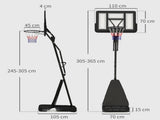 245-305cm Adjustable Basketball Hoop and Stand, with Wheels, Black T3398P349119