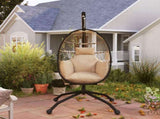 Hanging Egg Chair Outdoor Indoor Swing Chair with Folding Basket and Thickened Cushion, T3398P314186