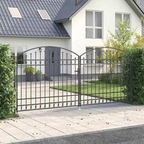 Fence gate with Lock Grey 400 x 175 cm Steel 42008944