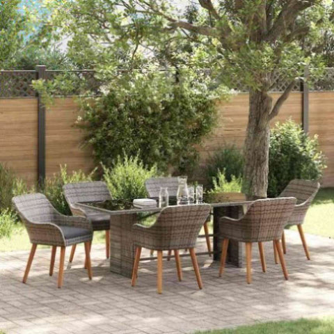 Garden Dining Set with Cushion 7 pcs Grey Poly Rattan 3261625