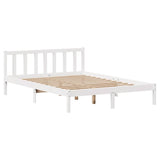 ZNTS Bed Frame without Mattress White 135x190 cm Double Solid Wood Pine 3301466