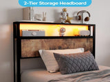 90cm190cm Single Metal Bed Frame with RGB Smart LED Lights & Storage Headboard, Heavy Duty 363kg T6135P515083