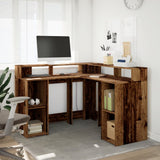 Desk with LED Lights Old Wood 130x130x91 cm Engineered Wood 3309454