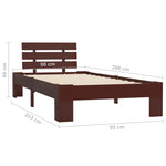 ZNTS Bed Frame without Mattress Dark Brown Solid Pine Wood 90x200 cm 283172