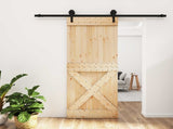 Sliding Door Natural and Black 80 x 210 cm Solid Pine Wood 3445165