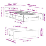 Bed Frame with Drawer without Mattress Smoked Oak 75x190 cm Small Single 3280808