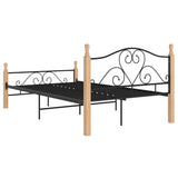 Bed Frame Black and Natural Oak Powder-coated metal, Oak wood 324941