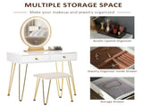 Dressing Table Set with LED Light, Round Mirror, Vanity Makeup Table with 2 Drawers and Cushioned T3398P329538