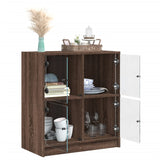 Side Cabinet with Glass Doors Brown Oak 68x37x75.5 cm 836384