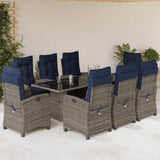 9 Piece Garden Dining Set with Cushions Grey Poly Rattan 3212702