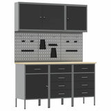 Work Cabinet with Drawer 8 pcs Black Engineered Wood and Steel 3321446