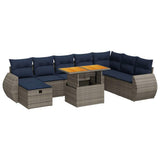 9 Piece Garden Sofa Set with Cushions Grey Poly Rattan Acacia 3328076