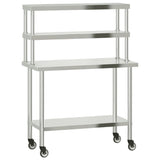 Kitchen Work Table with Overshelf 110x55x150 cm Stainless Steel 3208906