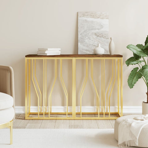 Console Table Gold Stainless Steel and Solid Wood Reclaimed 350030