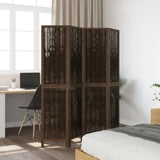 Room Divider 4 Panels Dark Brown Solid Wood Paulownia 358658