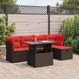 6 Piece Garden Sofa Set with Cushions Brown Poly Rattan Acacia 3327774