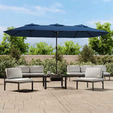 Double-Head Garden Parasol with LEDs Azure Blue 449x265 cm 362960