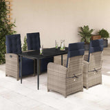 5 Piece Garden Dining Set with Cushions Grey Poly Rattan 3212615