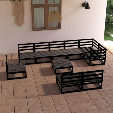 10 Piece Garden Lounge Set Black Solid Pinewood 3075643
