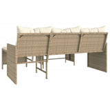 Garden Sofa with Table and Cushions L-Shaped Beige Poly Rattan 365583