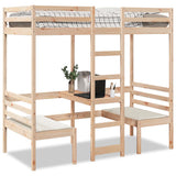 Loft Bed Frame with Desk and Chairs 90x190cm Solid Wood Pine 3308559