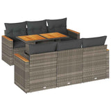 7 Piece Garden Sofa Set with Cushions Grey Poly Rattan Acacia 3327448