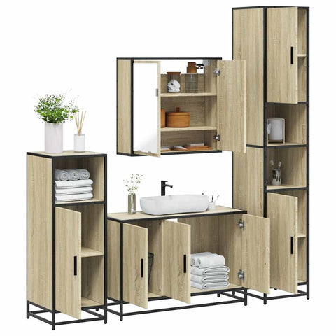 ZNTS 4 Piece Bathroom Furniture Set Sonoma Oak Engineered Wood 3301191