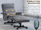 Swivel Recliner Chair and Footstool, Upholstered Massage Recliner Armchair with Remote Control, T3398P343286