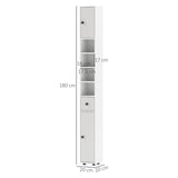 180cm Slim Bathroom Cabinet, with Drawer, Shelves and Cupboards - Light Grey T3398P343563