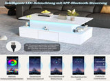 Lift-Top Coffee Table, Highgloss Centre Table with 4 drawers & LED lights, Lifting Sofa Side Table, N605P374201W