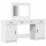 Dressing Table with Mirror Lights 3 pcs White Engineered Wood 3334245