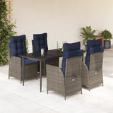 5 Piece Garden Dining Set with Cushions Grey Poly Rattan 3213298